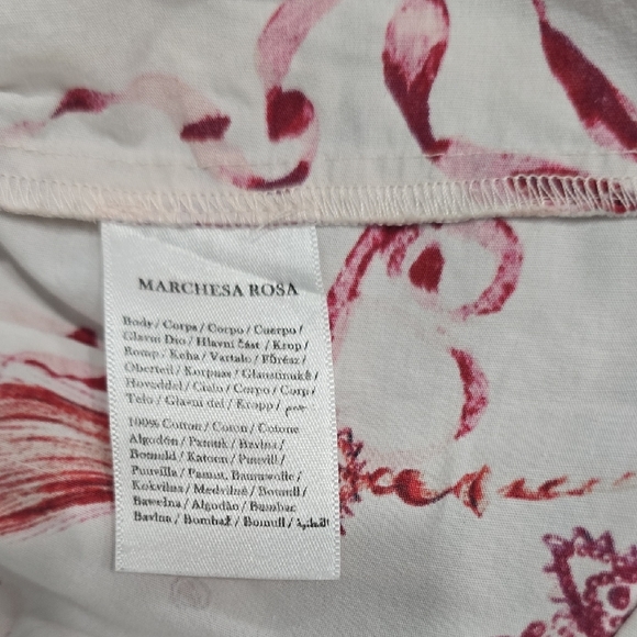 Marchesa Rosa Parker Midi Dress Button Down Puff Sleeve Cream Red Sz 8 - Picture 15 of 15